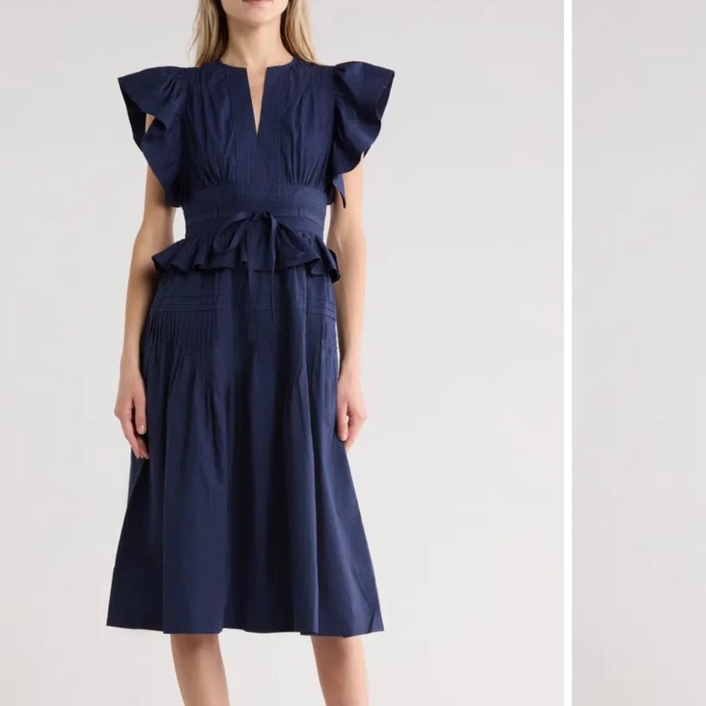 Ulla Johnson Florence Flutter Sleeve Cotton Poplin Midi Dress midnight